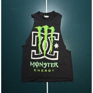 Vintage DC Shoes Monster Energy T-Shirt Men's Small Promo Thrashed Skater‎ Black